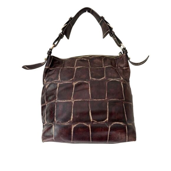 Dooney & Bourke Dillen Croc Embossed Brown Large Tote Bag Tote Shoulder Bag - Picture 2 of 15